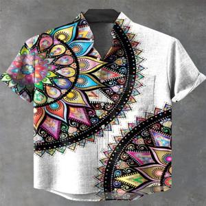 레트로 아프리카 부족 토템 패턴 인쇄 남성용 새 린넨 편안한 패브릭 캐주얼 스트리트웨어 용 반팔 셔츠