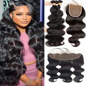 바디 웨이브 번들 인모, 클로저 포함 내추럴 컬러 3피스 인모 번들, 4X4 클로저, 13X4 레이스 프론탈, 3개 번들 포함