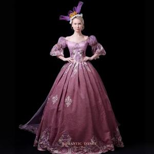 유럽풍 공연 무대 의상 속이 비치는 자수 레트로 호스트 그룹 파티 사진 성인 여성 의류 파티 드레스