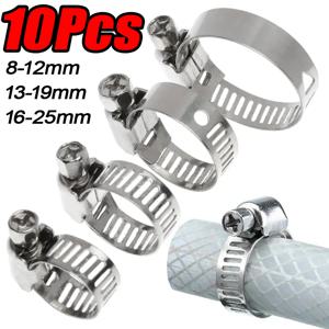 10Pcs 호스 클립 파이프 클램프 스테인레스 스틸 후프 클램프 호스 304 스테인레스 스틸 자동차 파이프 클립 고정 도구 8-25mm