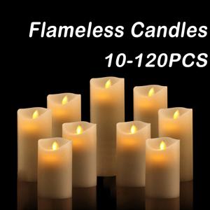 10-120개 무불꽃 가짜 양초 LED 깜박이는 양초 배터리 작동 LED 기둥 양초 결혼식 할로윈 장식 파티용