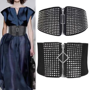 유럽풍 패셔너블 와이드 밴딩 장식 스웨터 와이드 벨트 리벳 여성 겨울 벨트