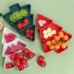 크리스마스 트리 모양 간식 접시, 사탕 간식, 견과류, 건과일, 플라스틱 접시 트레이, 크리스마스 장식