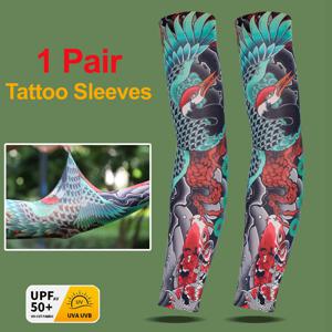 자외선 차단 타투 슬리브 사이클링 쿨링 여름 드라이빙 심리스 팔 커버 남성용 초박형 통기성 탄성 팔 슬리브