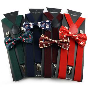새로운 디자인 성인 크리스마스 Bowtie 서스펜더 세트 산타 클로스 패턴 Bowtie 크리스마스 파티 드레스 셔츠 정장 액세서리 선물