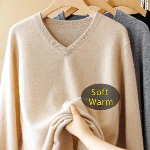 2025 캐시미어 스웨터 남성용 두꺼운 풀오버 가을 겨울 따뜻한 클래식 V넥 의류 남성 점퍼 저지 옴므 풀 옴므 3XL