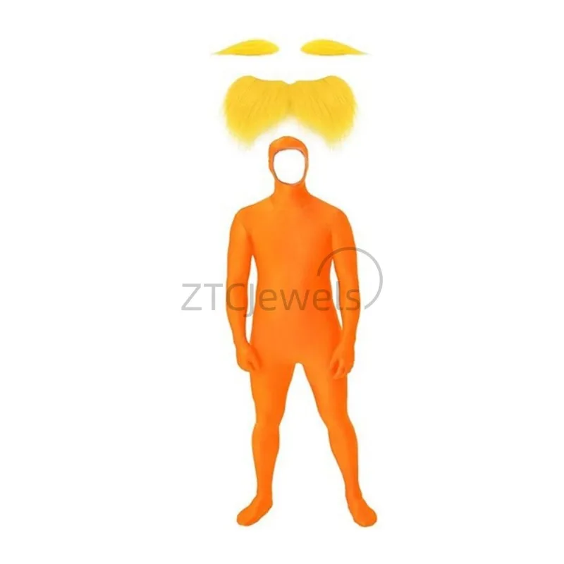 할로윈 코스프레 파티 점프수트 오렌지 의상 노란 콧수염과 눈썹이 드러나는 오렌지색 바디수트 가장무도회 의상