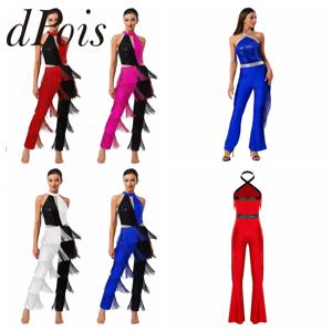 여성 히피 70년대 디스코 의상 반짝이는 스팽글 태슬 프린지 팬츠 레트로 파티 원피스 점프수트 프롬 클럽웨어 라틴 댄스웨어