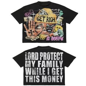 Y2K 스타일 방향성 프린팅 면 티셔츠 통기성 100% 순면 원단 여름 스트리트 스타일 반팔 티셔츠