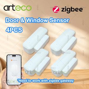 4Pcs Zigbee 도어 윈도우 센서 스마트 홈 보안 도난 방지 무선 창 열림 폐쇄 감지기는 게이트웨이 Zigbee2MQTT와 함께 작동합니다.