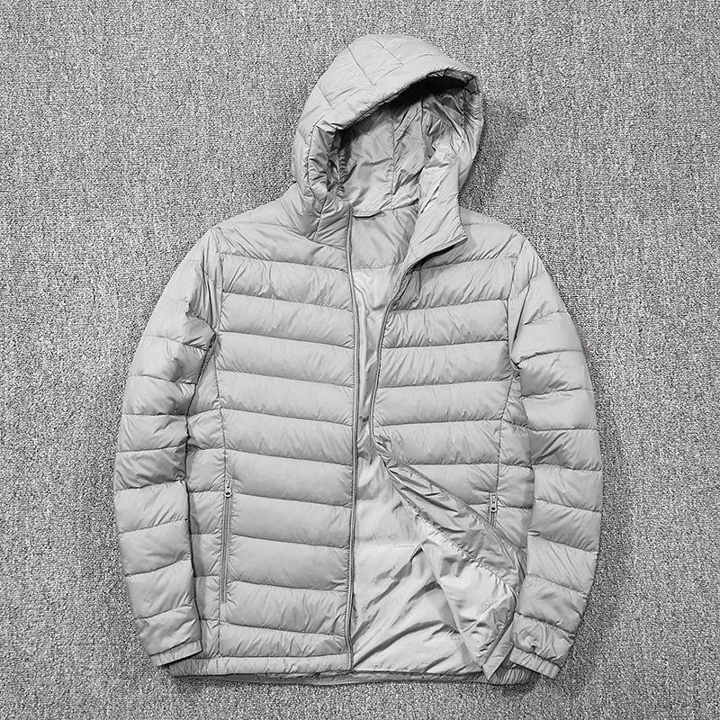 타그키타 남성용 짧은 경량 다운 재킷 후드 코튼 코트 스타일리시한 겨울 패션 아우터웨어 슬림 핏 지퍼 클로저 솔리드 컬러