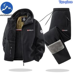 맥스바리 겨울 남성 트랙수트 2025 고품질 두꺼운 플리스 재킷 + 바지 2피스 세트 캐주얼 스키 러닝 스포츠웨어 스노우 세트
