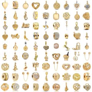 925 실버 비즈 골든 서클 참 하트 모양 펜던트 오리지널 팔찌 여성 DIY 쥬얼리 패션 액세서리 선물