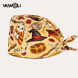 도매 패션 인쇄 여성 면화 스크럽 모자 병원 의료 간호사 작업 스크럽 모자 남자 애완 동물 손질 외과 모자