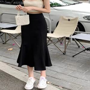 플러스 사이즈 아이스 실크 피쉬테일 스커트 슈트 여성 여름 휴가 해변 반바지 빈티지 스타일 25-35세용