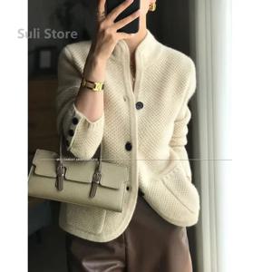 여성용 두꺼운 가디건, 스탠드넥 스웨터, 루즈한 니트 베이스 스웨터 재킷, 가을 겨울 신상