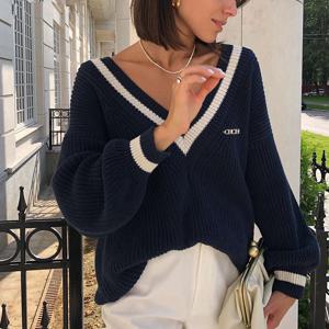 새로운 여성 스웨터 가을 겨울 니트 한국 streetwear 루즈 풀오버 스웨터 세련된 탑 긴 소매 v 넥 니트 스웨터