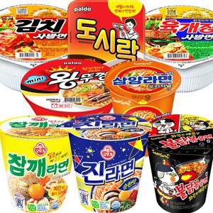 소 컵라면 8개모음(농심 김치+육개장 사발면+ 오뚜기 진라면순한맛+참깨라면+삼양 불닭볶음면+삼양라면+팔도 도시락+왕뚜껑미니)