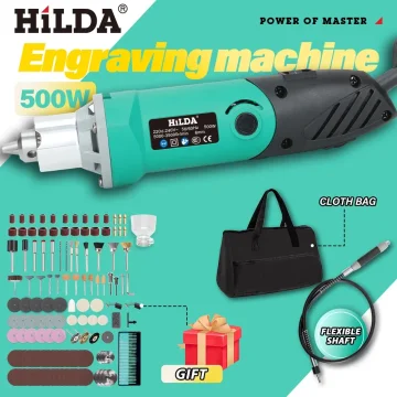 HILDA 500W 녹색 조각사 전기 드릴 6 위치 가변 속도 고전력 목공 로타리 도구 세트 그라인더 연마