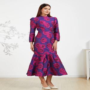 우아한 브로케이드 여성용 맥시 인어 원피스 긴 빈티지 꽃 슬림 의류 스탠드 칼라 파티 드레스 로브, 팜므 베스티도