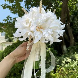 1PC 웨딩 신부 꽃다발 보헤미안 꽃다발 인공 밀과 연꽃 씨앗 장식 결혼식 발렌타인 데이를위한 꽃다발 던지기