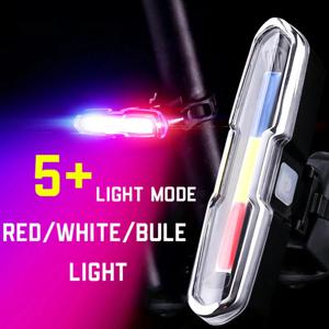 사이클링 안전 후방등: 방수 USB 충전식 LED 후미등(빨간색/파란색/흰색 플래시 모드) – 자전거 및 산악자전거용