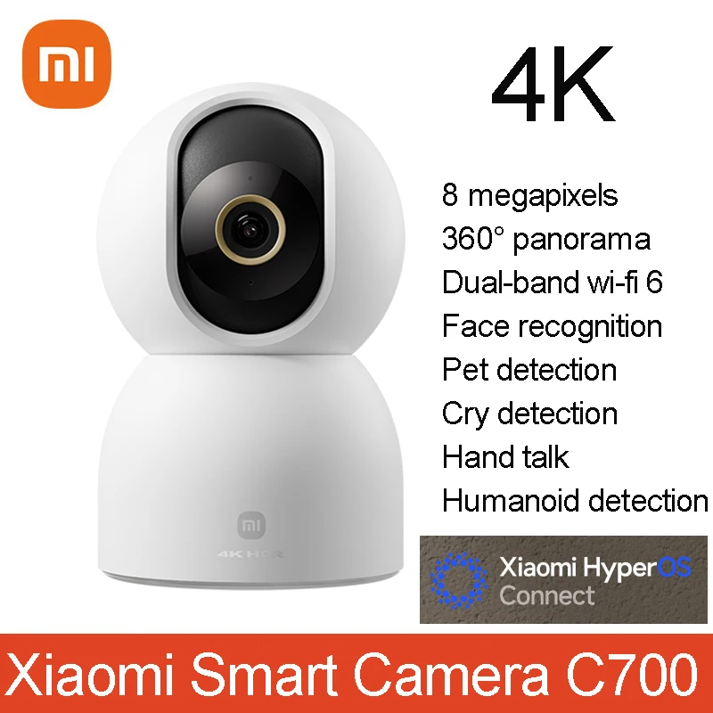 Xiaomi 스마트 카메라 C700 4K 8 메가픽셀 360 °   파노라마 듀얼 밴드 Wi-Fi 6 AI 인간 감지 애완동물 감지 홈 보안 CN