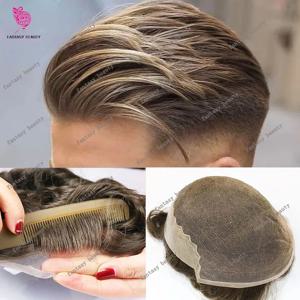 자연 헤어 라인 Q6 레이스 프런트 남성 가발 애쉬 금발 갈색 통기성 100% 인간의 머리카락 회색 남성 Toupee 레이스 & PU 모세관 보철물