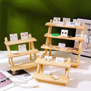 2-4 계층 귀 스터드 홀더 나무 보석 귀걸이 Dispaly 스탠드 선반 컵케익 메이크업 미니 그림 주최자 쇼케이스 랙 라이저