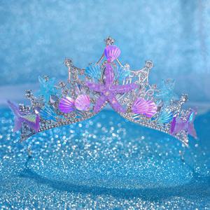 컬러 조개 파티 크라운 머리띠 인어 꼬리 모자 소녀를위한 사진 소품 생일 파티 인어 헤어 액세서리