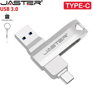 JASTER USB3.0 타입-C 2 IN 1 펜 드라이브 256GB 무료 키 체인 USB 3.0 플래시 드라이브 128GB 비즈니스 메모리 스틱 64GB 메탈 USB 스틱