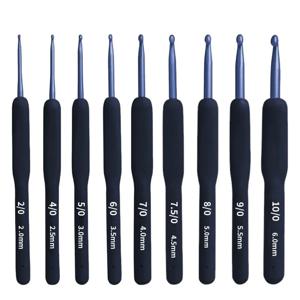 9개 블루 소프트 핸들 크로셰 세트 DIY 스웨터 뜨개질 크로셰 도구 키트 실리콘 논슬립 크로셰 바느질 도구