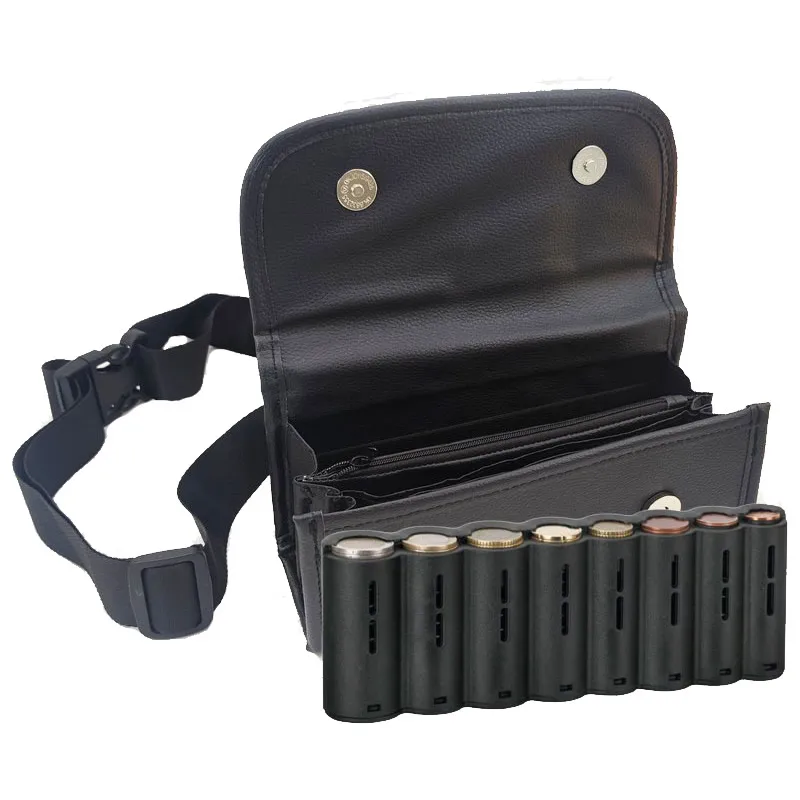 PU 가죽 지갑 허리 지갑 동전 수집가와 8 슬롯 유로 동전 디스펜서 드라이버 웨이터 Casher에 대한 멀티 포켓 화니 팩