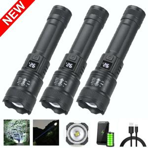 전술 LED 손전등 2000LM USB 충전식 방수 등급 줌 토치 캠핑 야외를위한 밝은 휴대용 비상 조명