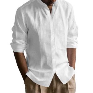 남성용 헨리 셔츠, 코튼 린넨 오픈 스티치, 경량 통기성, 단색 슬림핏 셔츠