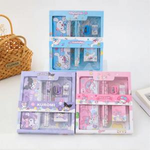 Sanrio 캐릭터 미스터리 학교 키트(학교 용품 포함) 연필 케이스 지우개 깎이 어린이를 위한 깜짝 선물 학교로 돌아가기