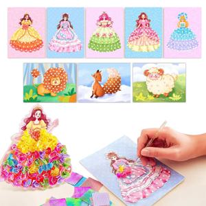 어린이를위한 Poke-in Art Crafts Kit 퍼즐 패브릭 펑크 페인팅 마법의 공주 귀여운 동물 DIY Poking Drawing Dress Up Board