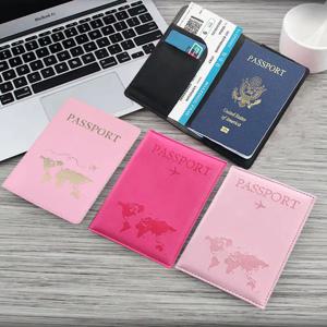 남성과 여성을위한 PU 가죽 여권 커버 세계지도 여행 여권 케이스 주최자-보호 카드 홀더 ID 문서 커버