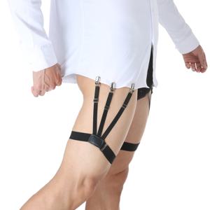남성용 멜빵 셔츠는 가터 벨트를 유지합니다. 섹시한 다리 허벅지 하네스 탄성 셔츠 홀더 스트랩 서스펜더 다리 링 조절 가능
