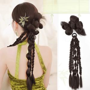 50cm 중국 스타일 합성 트위스트 머리띠 포니 테일 가발 여성 부드러운 변덕스러운 머리 롤빵 머리 확장