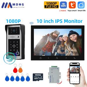 10 인치 Tuya 스마트 와이파이 비디오 인터콤 초인종 시스템 1080P 무선 초인종 카메라 지문 암호 NFC 가정용 잠금 해제