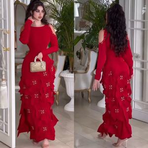 사용자 정의 크기 사용 가능 저지 꽃 스트레이트 국자 목 미디 드레스 맞춤형 행사 우아한 현대 스타일