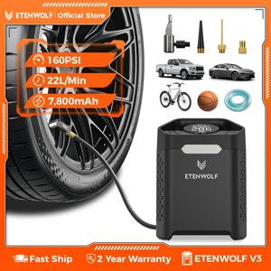 새로운 ETENWOLF V3 휴대용 타이어 공기 주입기 펌프 160 PSI 자동차 컴프레서 100% 듀티 사이클 7800mAh 에어 펌프 (자동차, 오토바이, 자전거용)