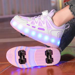 어린이 롤러 스케이트 신발 바퀴 패션 컬러 반짝 이는 생일 소년 소녀 2-in-1 캐주얼 LED 롤러 신발 스피드 스니커즈