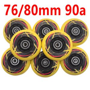 인라인 스케이트 휠 노란색 휠 76mm 80mm 두께 24mm 90a 부드러운 베어링 8 바퀴/로트