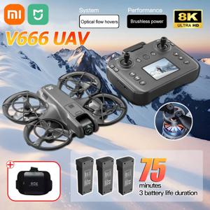 Xiaomi V666 미니 RC 공중 드론 8K HD 카메라 접이식 지능형 장애물 회피 화면 원격 제어 브러시리스 모터 UAV