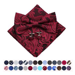 페이즐리 Bowtie 3pcs 정장 남자 나비 넥타이 포켓 스퀘어 커프스 단추 웨딩 Bowknot 액세서리 나비 넥웨어 조정 가능한 성인 넥타이