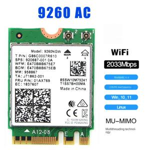 9260NGW 9260AC WiFi 5 무선 네트워크 카드 Bluetooth 5.0 2033Mbps 802.11AC 듀얼 밴드 2.4G 5G Win 10 11 노트북 NGFF M.2