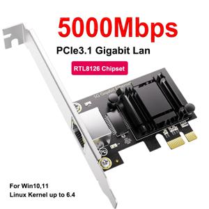 5G PCI-E-RJ45 네트워크 카드 RTL8126 칩 기가비트 이더넷 PCI Express 네트워크 카드 10/100/2500/5000Mbps 1Gbps/5Gbps