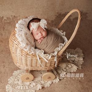 빈티지 스타일 신생아 사진 소품 키트 레이스 보우 머리띠 니트 모자 아기 포즈 베개 사진 스튜디오 촬영 액세서리